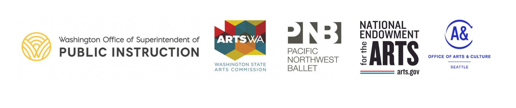 Logos for OSPI, ArtsWA, NEA, and Seattle Office of Arts & Culture