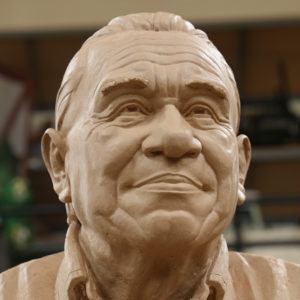 Close-up image of the face on the clay model of the Billy Frank Jr. statue.