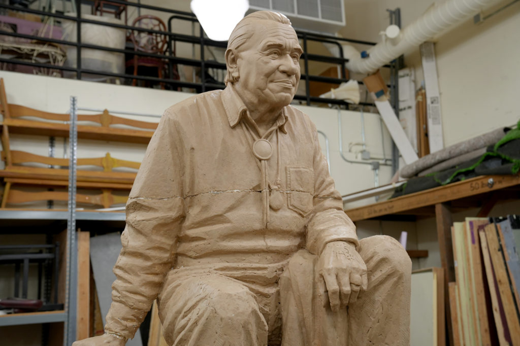 A photo of the full-scale clay model of Billy Frank Jr.